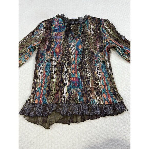 Alberto Makali Artsy Ruched Plisse Top Ruffle Asymmetric | Est. Size Large - Picture 8 of 14